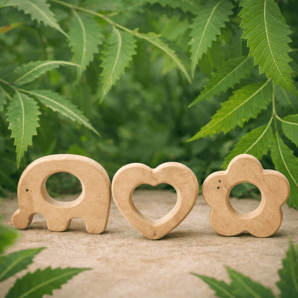 Natural Neem Wood Baby Teether Set – Safe & Organic Teething Toy